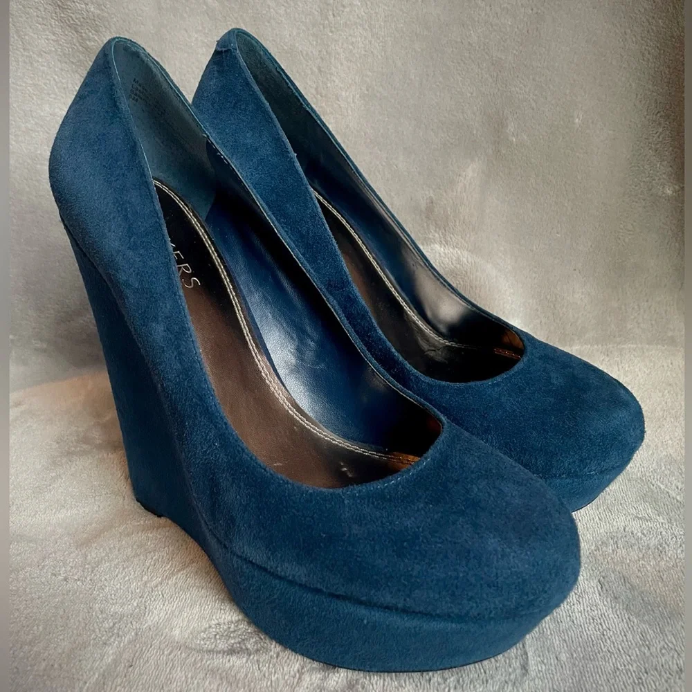 BAKERS Mona2 Blue Suede Platform Wedges - Picture 6 of 8